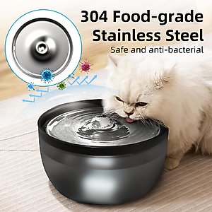 Casfuy Quiet Stainless Steel Dog & Cat Water Fountain with LED Light, Black, 102-oz