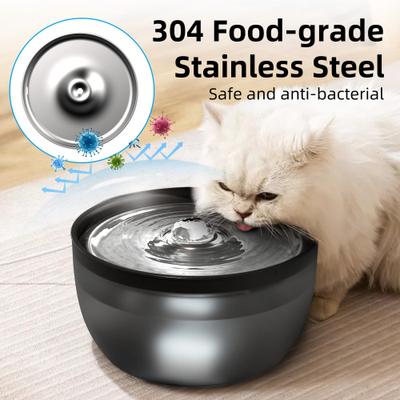 Show full view: Casfuy W8 Quiet Stainless Steel Dog & Cat Water Fountain with LED Light, Black, 102-oz slide 3 of 9