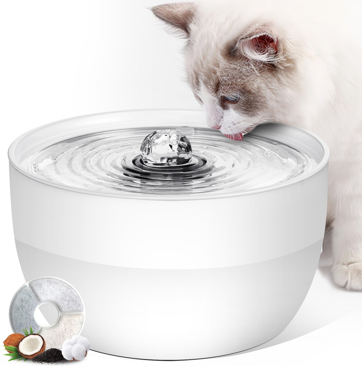 Casfuy W8 Stainless Steel Dog & Cat Water Fountain with LED Light, White, 102-fl oz