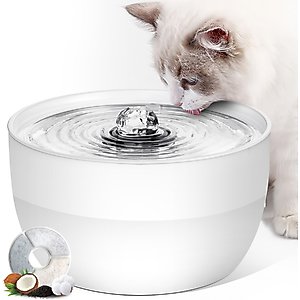 Casfuy W8 Stainless Steel Dog & Cat Water Fountain with LED Light, White, 102-fl oz