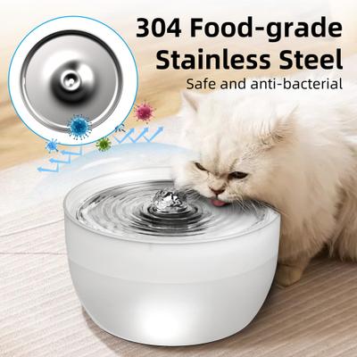 Show full view: Casfuy W8 Stainless Steel Dog & Cat Water Fountain with LED Light, White, 102-fl oz slide 3 of 10
