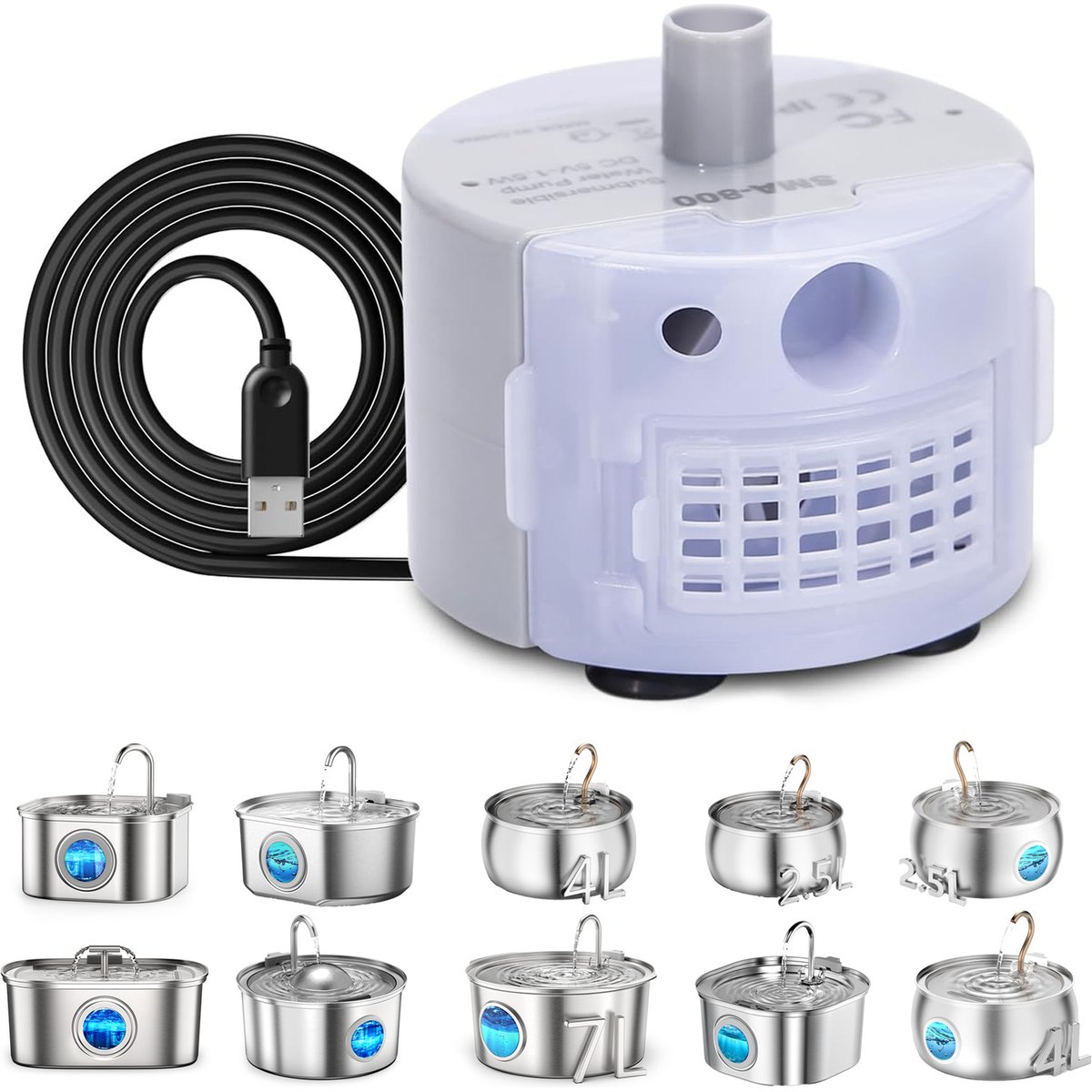 Casfuy Ultra-Quiet Replacement Pump for Stainless Steel Pet Water Fountain
