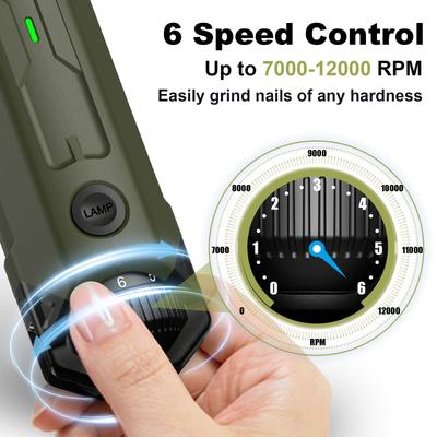 Show full view: Casfuy Upgraded Quiet 6 Speed Electric Dog & Cat Nail Grinder with 2 LED Lights, Army Green slide 2 of 9