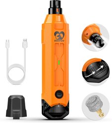 Casfuy Upgraded Quiet 6 Speed Electric Dog & Cat Nail Grinder with 2 LED Lights, Orange