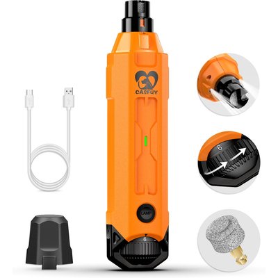 Casfuy Casfuy Upgraded Quiet 6 Speed Electric Dog & Cat Nail Grinder with 2 LED Lights, Orange