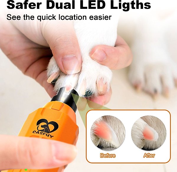 Casfuy Upgraded Quiet 6 Speed Electric Dog & Cat Nail Grinder with 2 LED Lights