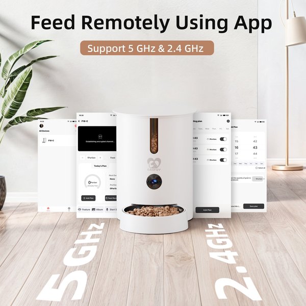Casfuy WIFI Automatic Cat & Dog Feeder with HD Camera, Removable Storage Hopper, 2.8L, White