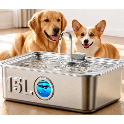 Casfuy Casfuy ZT-60 Extra-Large Quiet Stainless Steel Dog Water Fountain, 4-gal