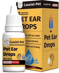 Cassiel Pet Ear Drops Infection Mites Yeast Soothing Cleansing Dog & Cat Wound Care, 0.67-fl oz bottle