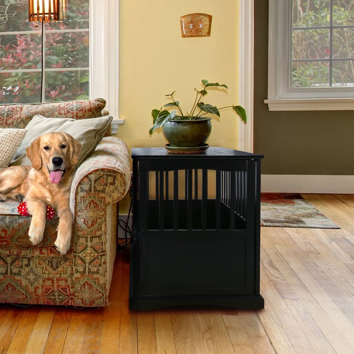 Casual Home End Table Dog Crate, Medium/Large, Black