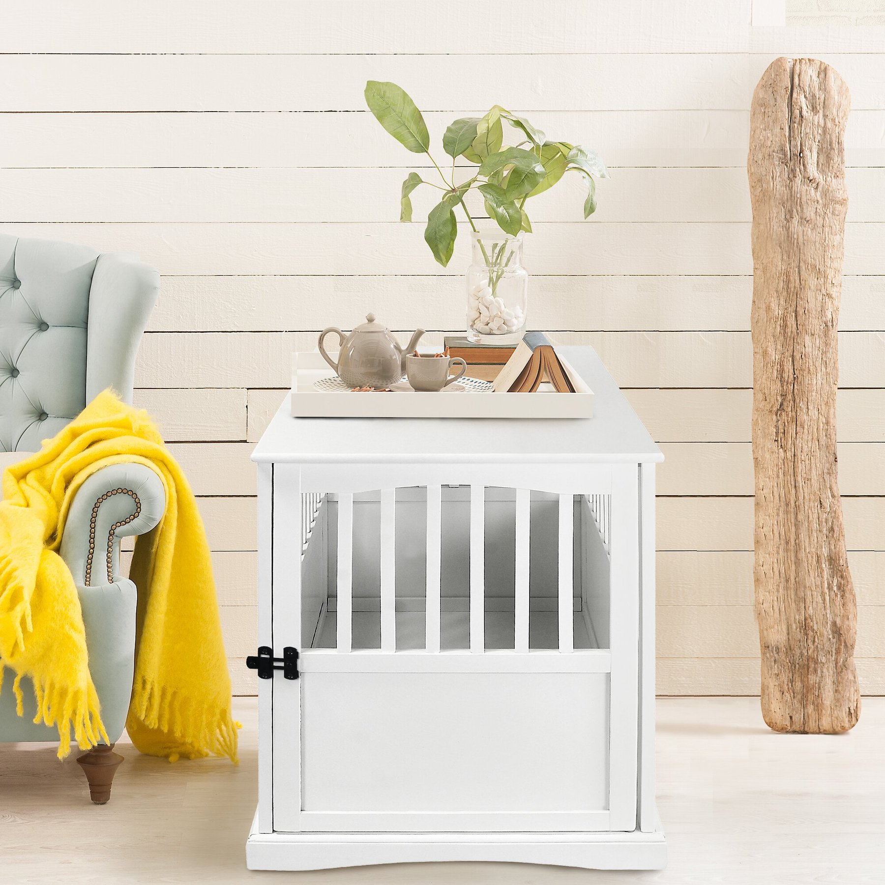 Casual Home End Table Dog Crate, Medium/Large, White