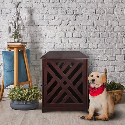 Casual Home Casual Home Modern Lattice Single Door Furniture Style Dog Crate & End Table, Espresso, 36 inch