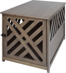 Casual Home Modern Lattice Single Door Furniture Style Dog Crate & End Table, Taupe Grey, 36 inch slide 2 of 9