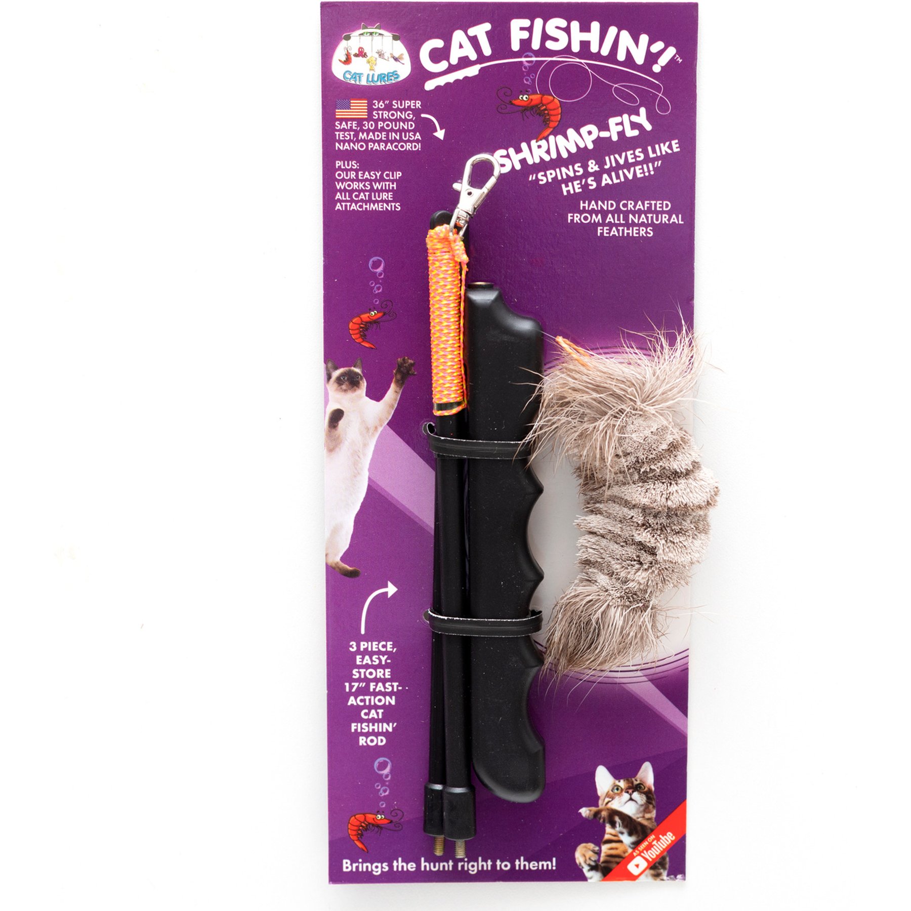 Cat Lures Fishin' Rod Shrimp-Fly Teasers-Wands Cat Toy, Grey