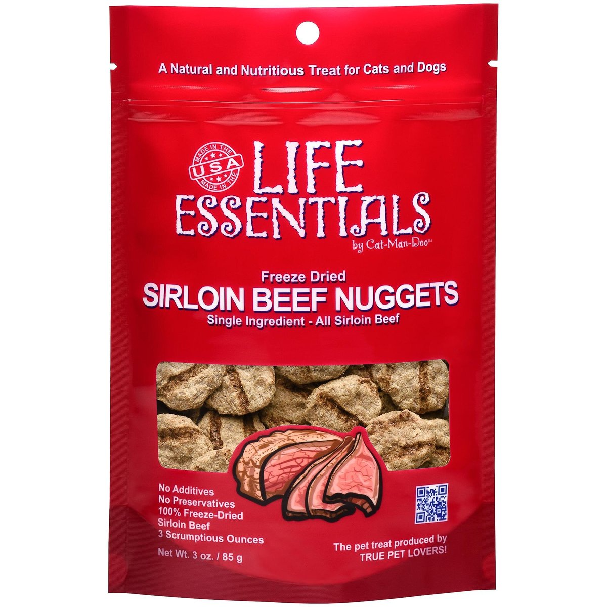 Cat-Man-Doo Life Essentials Sirloin Beef Nuggets Freeze-Dried Cat & Dog Treats, 3-oz bag