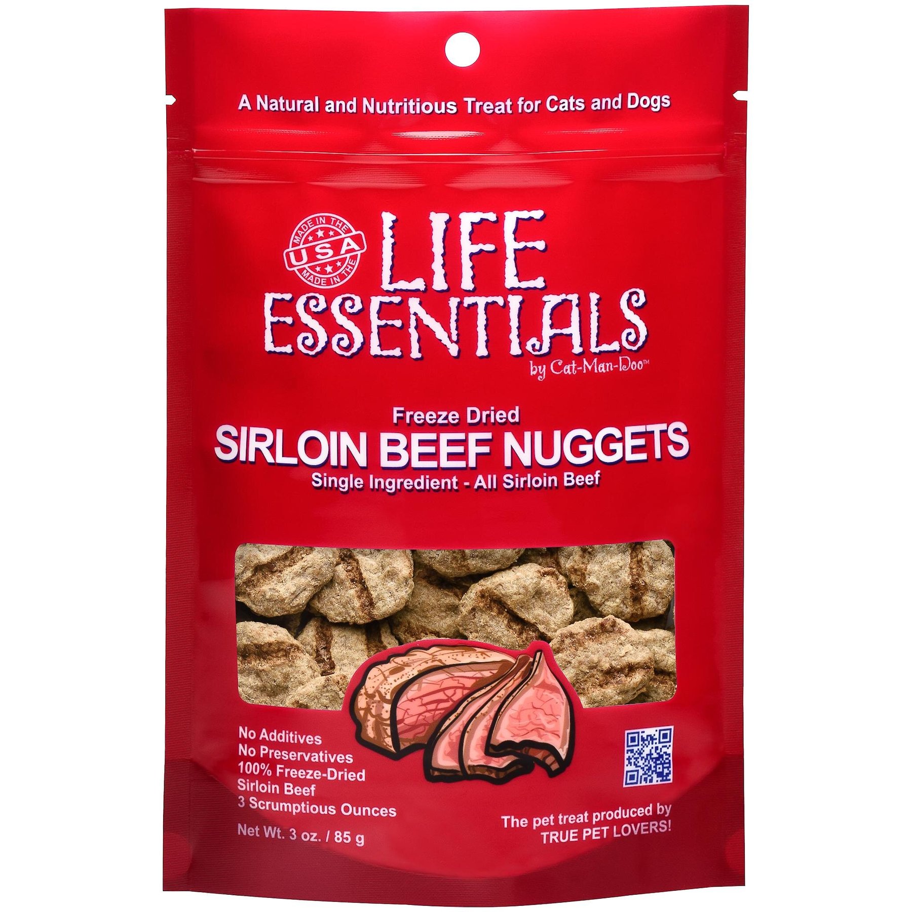 Cat-Man-Doo Life Essentials Sirloin Beef Nuggets Freeze-Dried Cat & Dog Treats, 3-oz bag