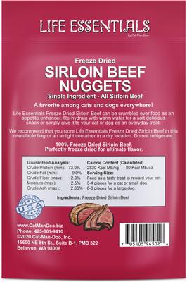 Show full view: Cat-Man-Doo Life Essentials Sirloin Beef Nuggets Freeze-Dried Cat & Dog Treats, 3-oz bag slide 3 of 7