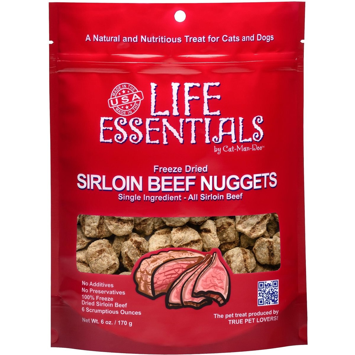 Cat-Man-Doo Life Essentials Sirloin Beef Nuggets Freeze-Dried Cat & Dog Treats, 6-oz bag