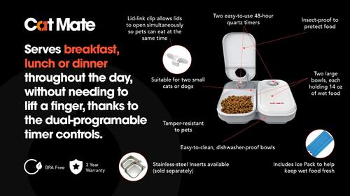 Show full view: Cat Mate C200 2-Bowl Automatic Dog & Cat Feeder, 4-cup slide 2 of 9