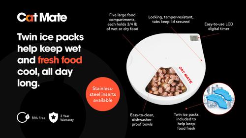 Show full view: Cat Mate C500 Digital 5 Meal Automatic Dog & Cat Feeder + C500 Auto Feeder Replacement Ice Pack, 4 count slide 3 of 10