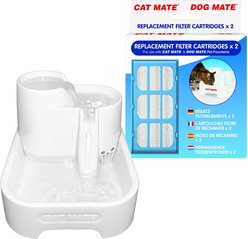 Cat Mate Plastic Dog & Cat Fountain, 67.6-oz + Replacement Filter Cartridges, 2 count