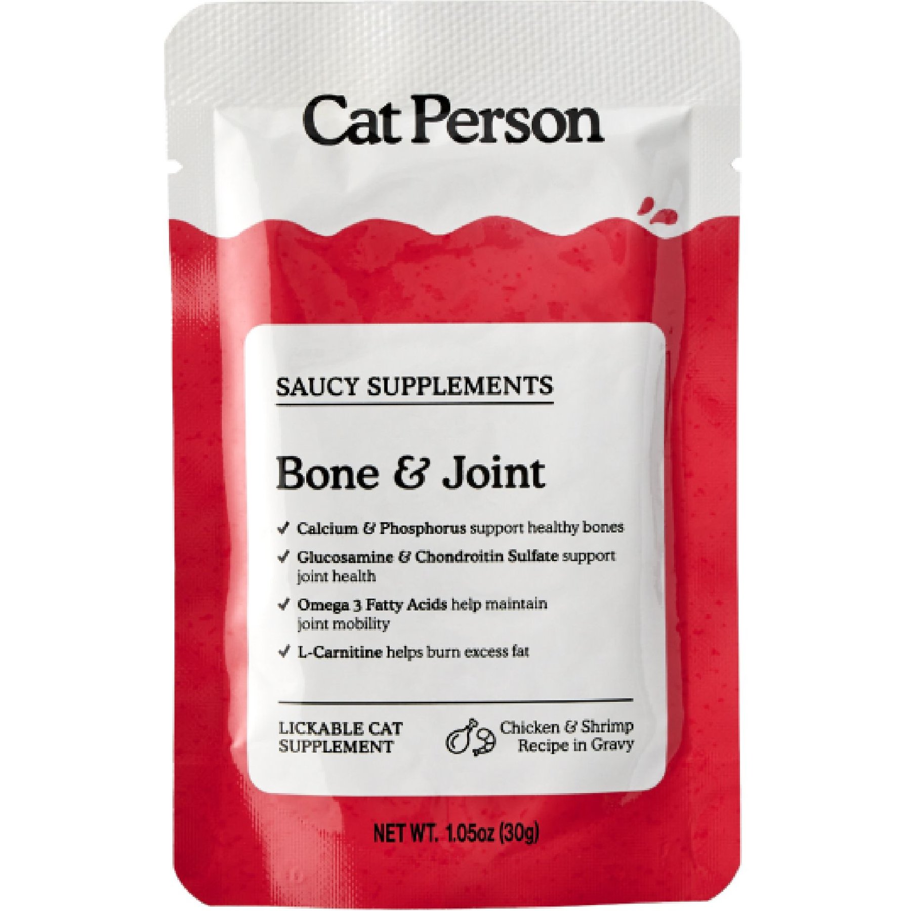 Cat Person by Weruva Bone & Joint Chicken & Shrimp Puree Lickable Joint Supplement for Cats, 1.05-oz pouch, case of 7