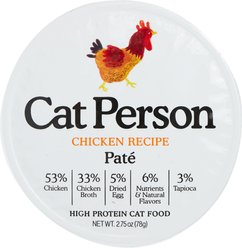 Cat Person by Weruva Chicken Grain-Free Pate Wet Cat Food, 2.75-oz cup, case of 24