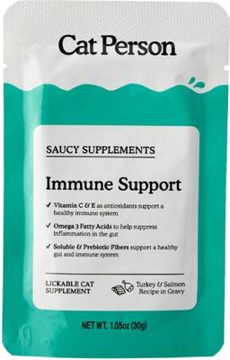 Show full view: Cat Person by Weruva Immune Support Turkey & Salmon Puree Lickable Immune Supplement for Cats, 1.05-oz pouch, case of 7 slide 1 of 9