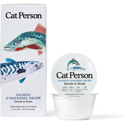 Cat Person by Weruva Cat Person by Weruva Salmon & Mackerel Shreds in Broth Grain-Free Wet Cat Food, 2.75-oz cup, case of 5