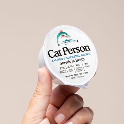 Show full view: Cat Person by Weruva Salmon & Mackerel Shreds in Broth Grain-Free Wet Cat Food, 2.75-oz cup, case of 5 slide 3 of 10