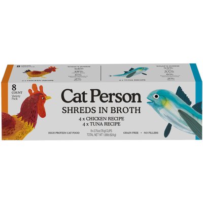 Cat Person by Weruva Cat Person by Weruva Shredded Chicken & Tuna in Broth Variety Pack Grain-Free Wet Cat Food, 2.75-oz cup, case of 8