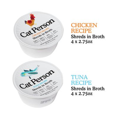 Show full view: Cat Person by Weruva Shredded Chicken & Tuna in Broth Variety Pack Grain-Free Wet Cat Food, 2.75-oz cup, case of 8 slide 3 of 10