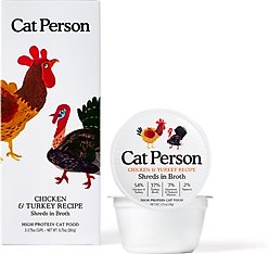 Cat Person by Weruva Shredded Chicken & Turkey in Broth Grain-Free Wet Cat Food, 2.75-oz cup, case of 5