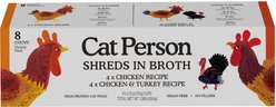 Cat Person by Weruva Shredded Chicken & Turkey in Broth Variety Pack Grain-Free Wet Cat Food, 2.75-oz cup, case of 8