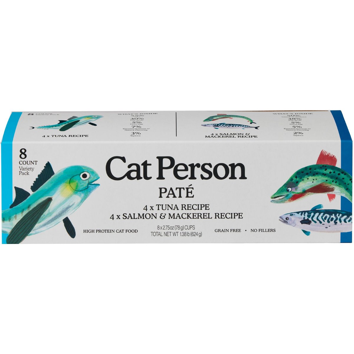 Cat Person by Weruva Salmon, Tuna & Mackerel Juicy Pate Variety Pack Wet Cat Food, 2.75-oz cup, case of 8