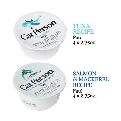 Show full view: Cat Person by Weruva Tuna, Salmon, & Mackerel Variety Pack Grain-Free Pate Wet Cat Food, 2.75-oz cup, case of 8 slide 3 of 10