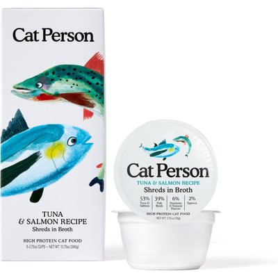 Cat Person by Weruva Cat Person by Weruva Tuna & Salmon Shreds in Broth Grain-Free Wet Cat Food, 2.75-oz cup, case of 5
