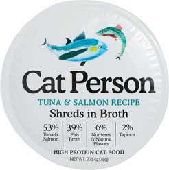 Cat Person by Weruva Tuna & Salmon Shreds in Broth Grain-Free Wet Cat Food, 2.75-oz cup, case of 24