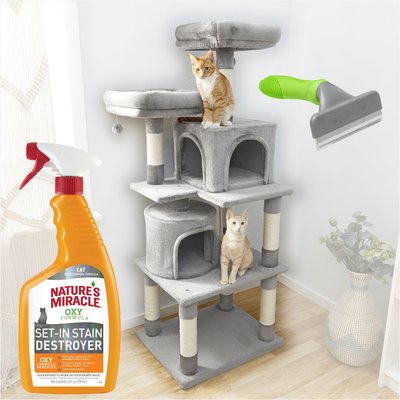 Frisco Cat Tree Starter Kit - Frisco 61-in Tree, Deshedding Brush, Nature's Miracle Stain & Odor Remover