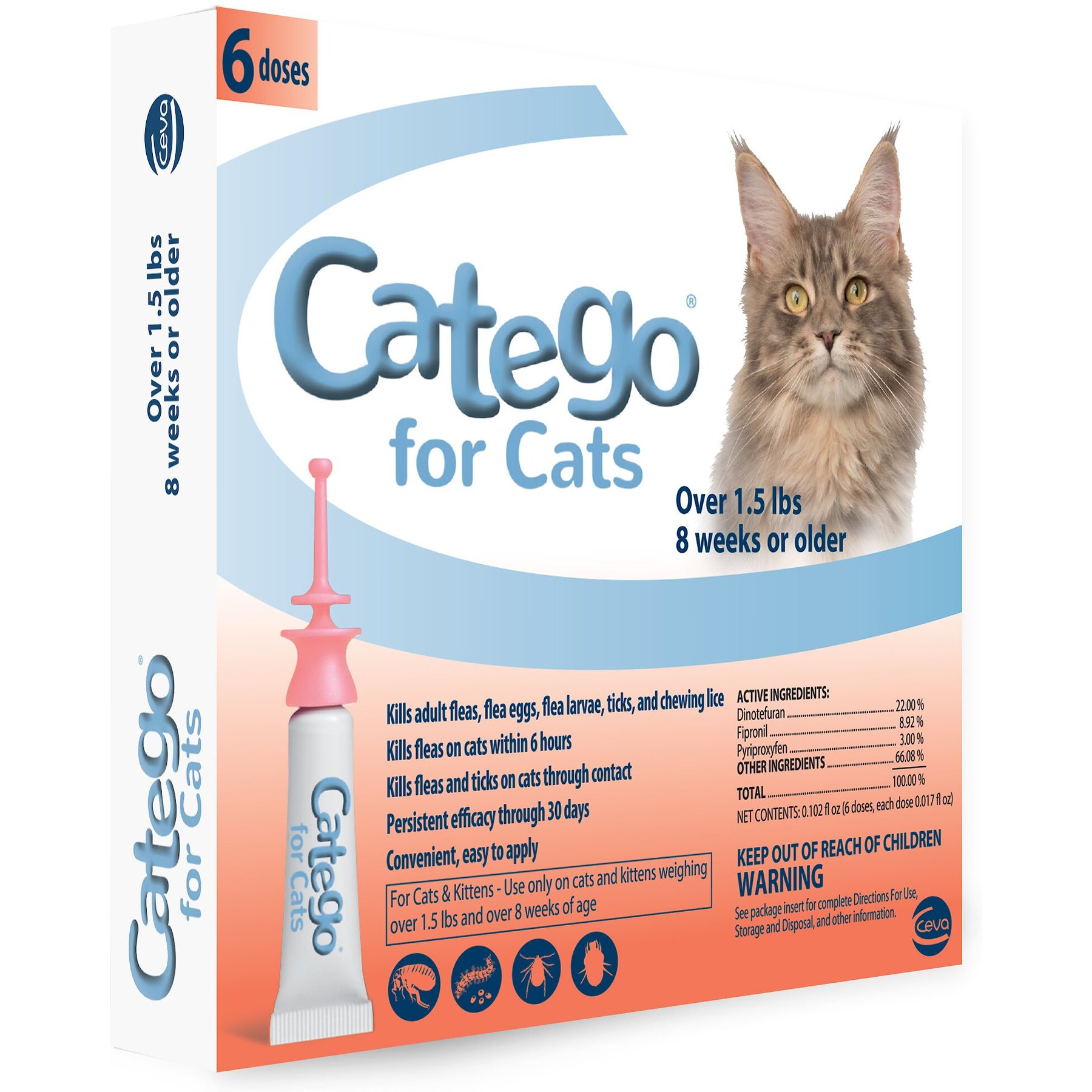 Catego Flea & Tick Spot Treatment for Cats, over 1.5 lbs, 12 Doses (12-mos. supply)