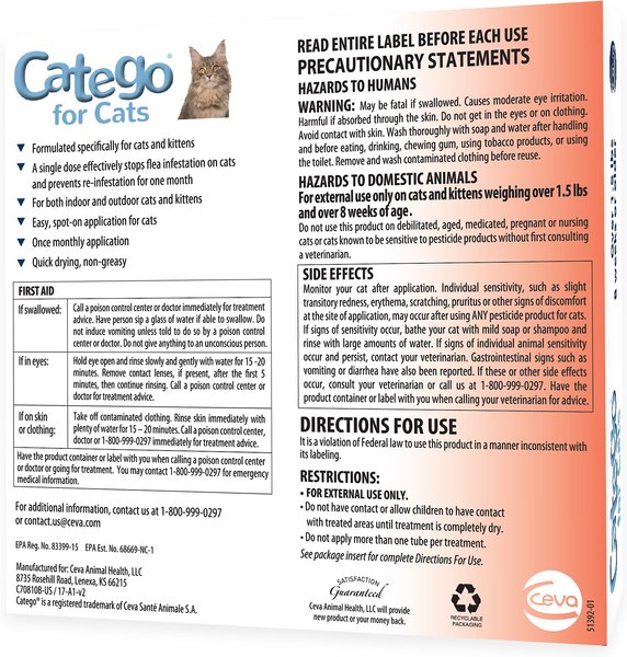 Catego Flea & Tick Spot Treatment for Cats, over 1.5 lbs