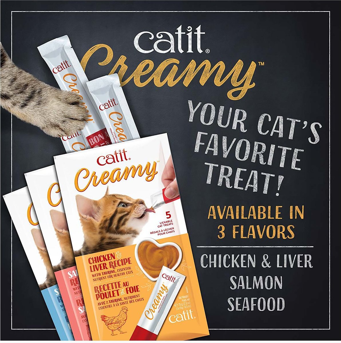 Catit Creamy Chicken & Liver, Salmon, & Scallop Flavor Lickable Cat Treats Variety Pack