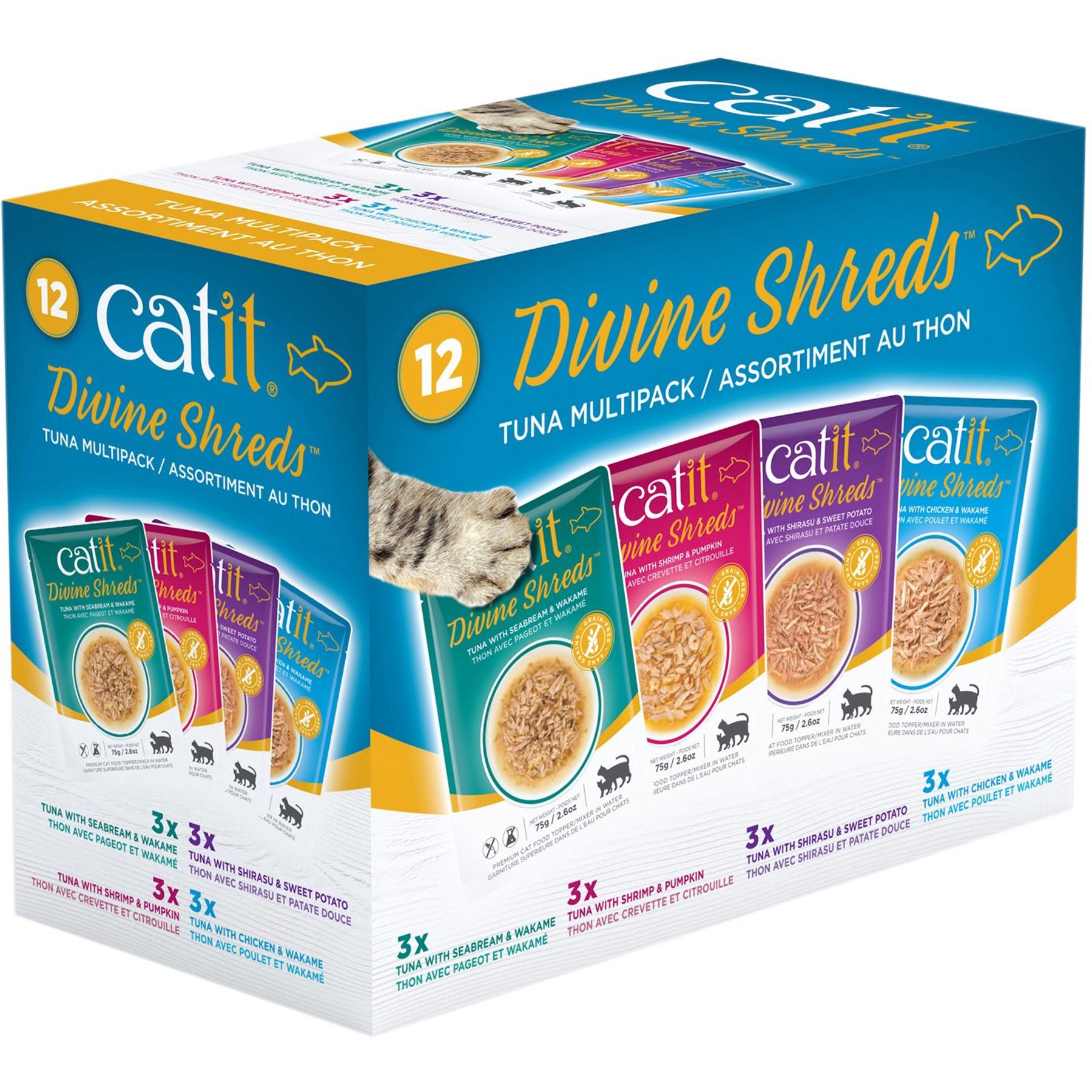 Catit Divine Shreds Tuna Multipack Cat Topping, 2.65-oz bag, 12 count