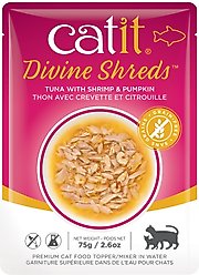 Catit Divine Shreds Tuna with Shrimp & Pumpkin Cat Topping, 2.65-oz bag