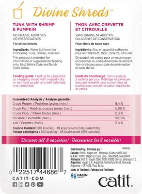 Show full view: Catit Divine Shreds Tuna with Shrimp & Pumpkin Cat Topping, 2.65-oz bag slide 4 of 4