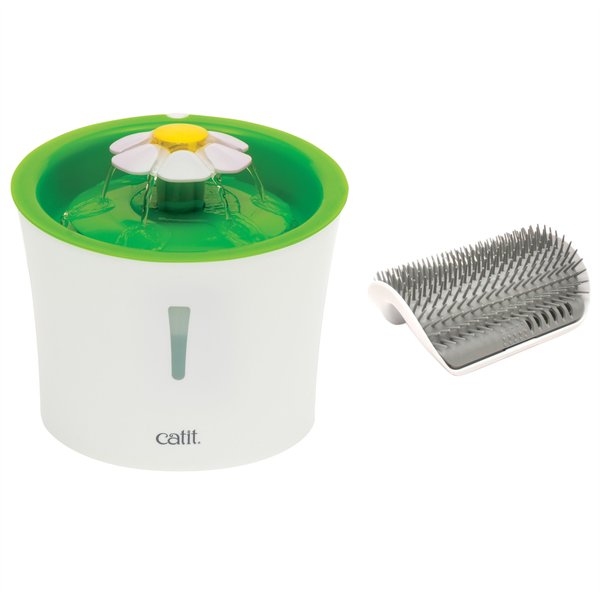 Show full view: Catit Flower Plastic Cat Fountain, 100-oz + Senses 2.0 Self Groomer Cat Brush, 1 count slide 1 of 9