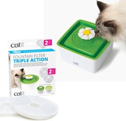 Catit Mini Flower Plastic Cat Fountain, 50.7-oz + Triple Action Filter, 2 pack