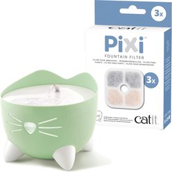 Catit Pixi Cat Drinking Fountain, Mint Green + Cartridge Filter, 3 count