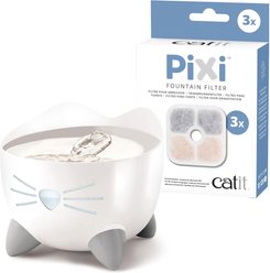 Catit Pixi Cat Drinking Fountain, Stainless Steel + Cartridge Filter, 3 count