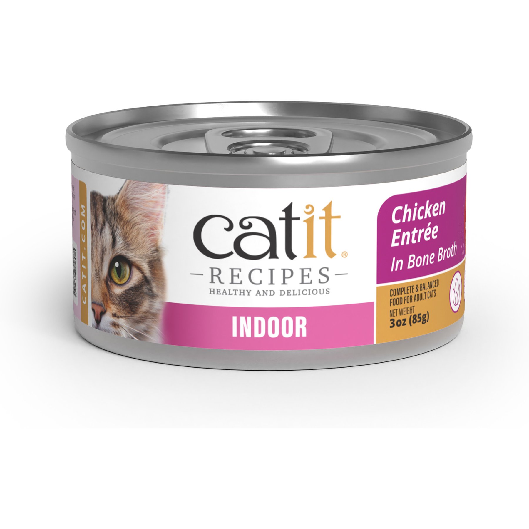 Catit Recipes L-Carnitine Omega-3 for Gut Health Indoor Chicken Flavored Wet Cat Food, 3-oz can, 24 count